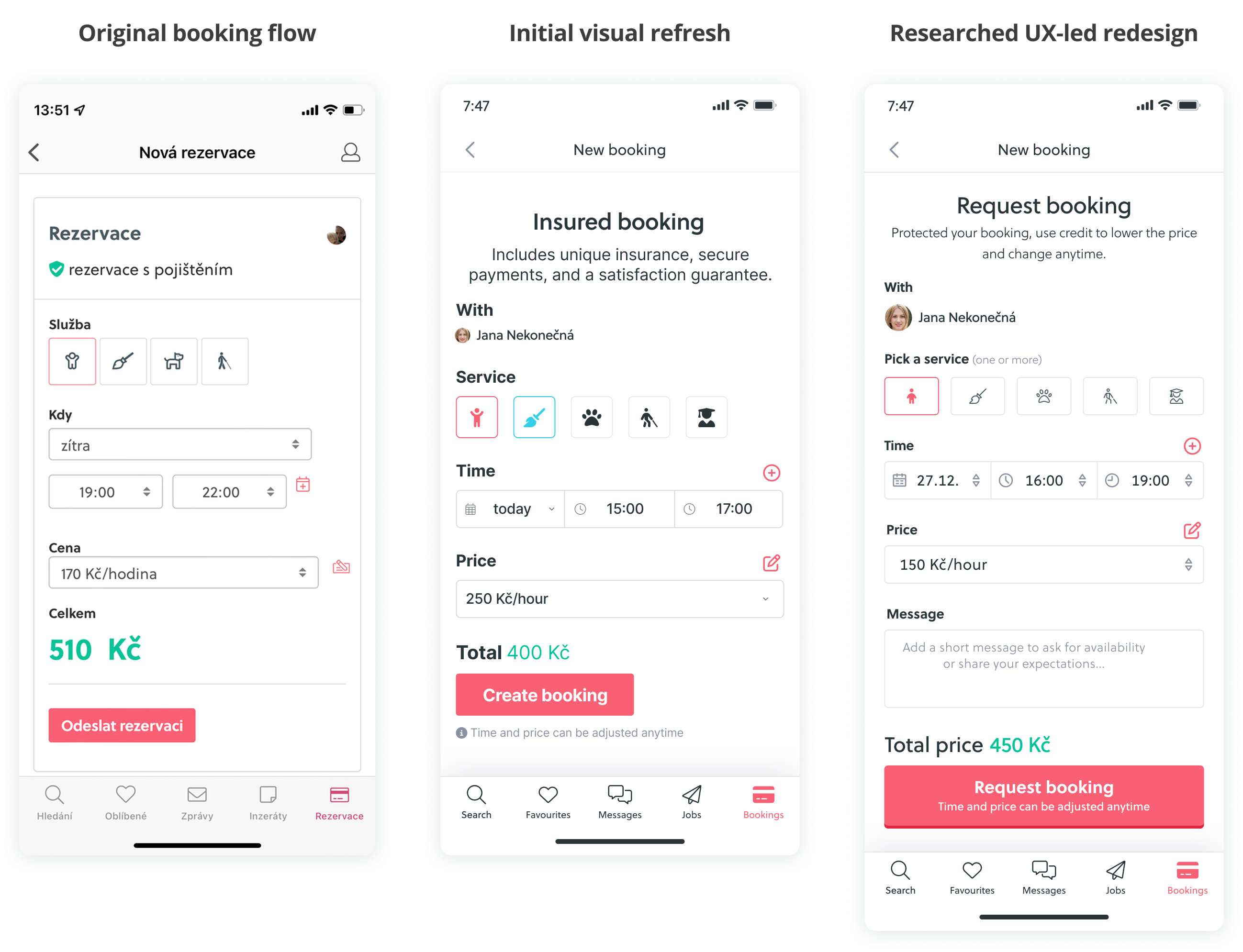 Before and after comparison of booking flow