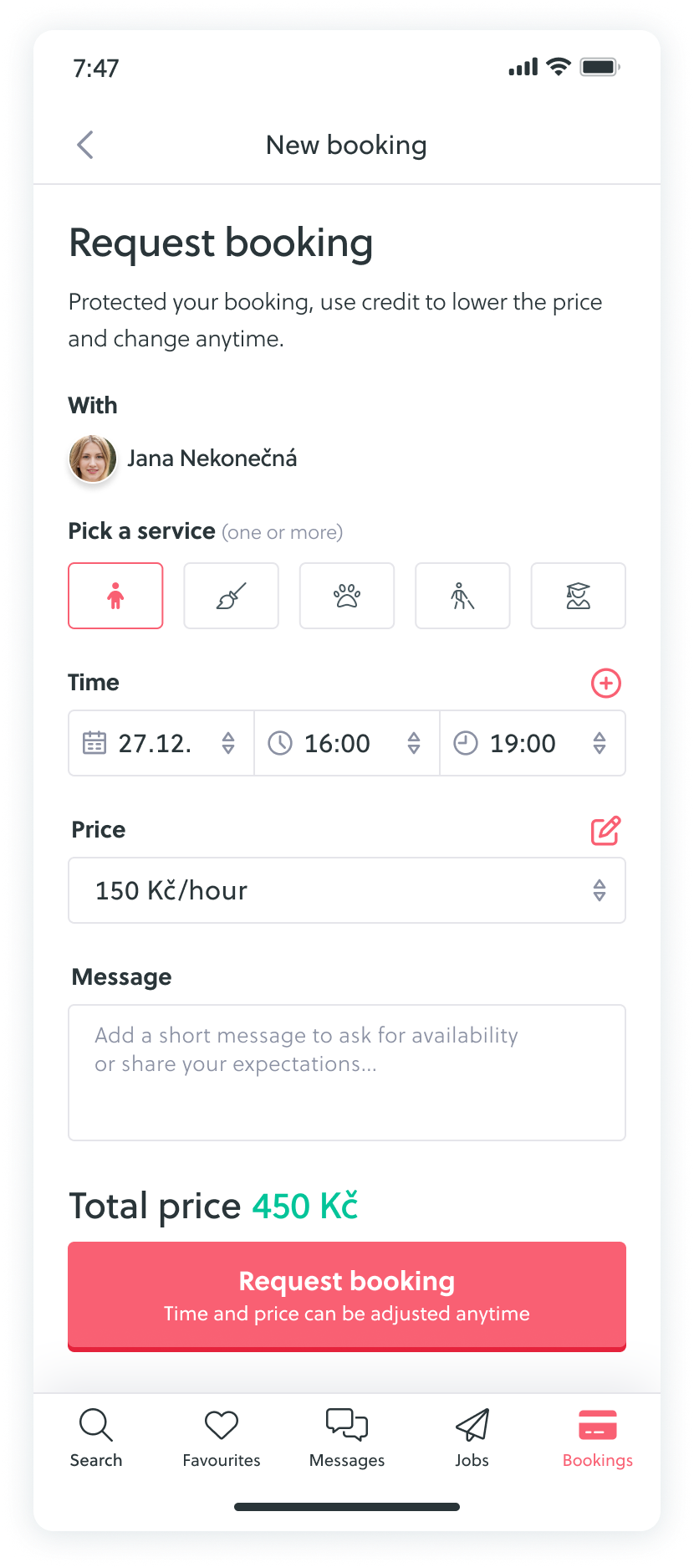 Messaging option in booking flow