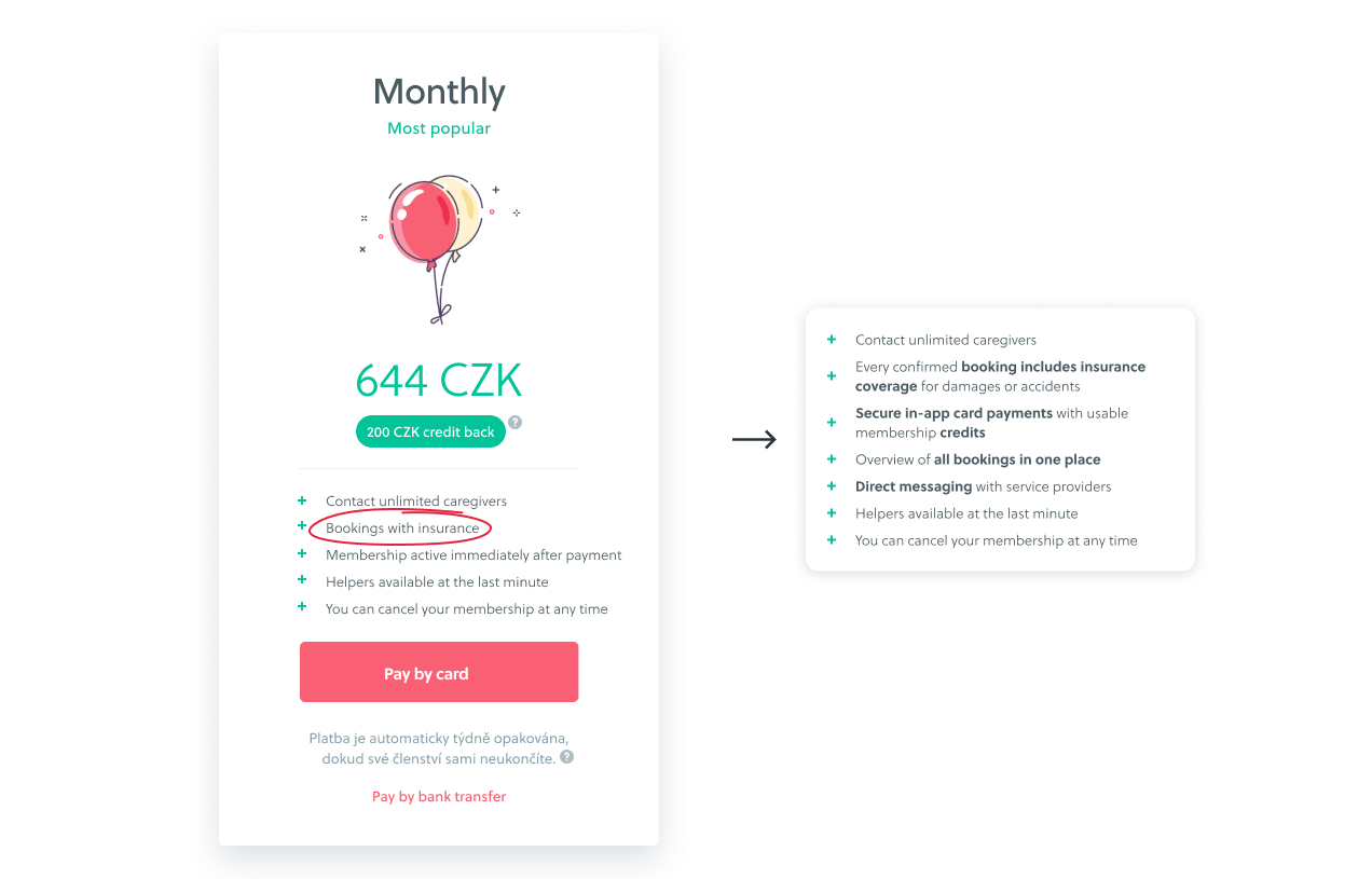 Pricing page improvements