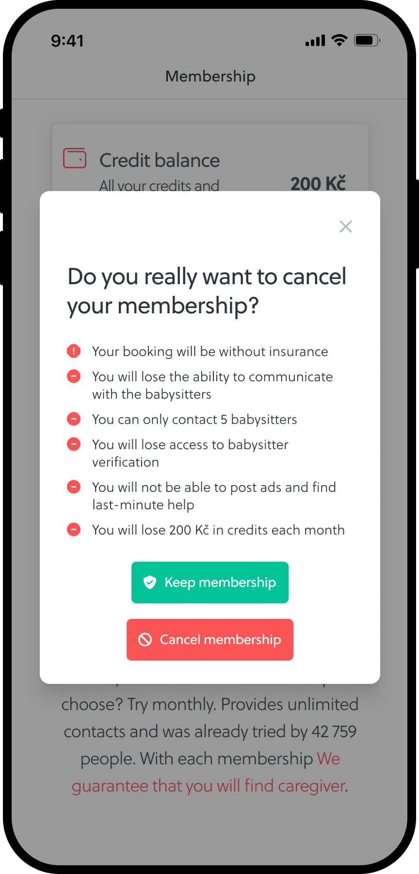 Original cancellation confirmation modal