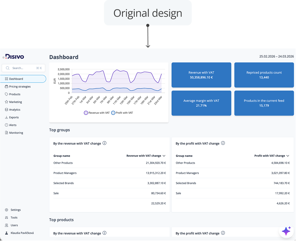 Original Disivo dashboard design
