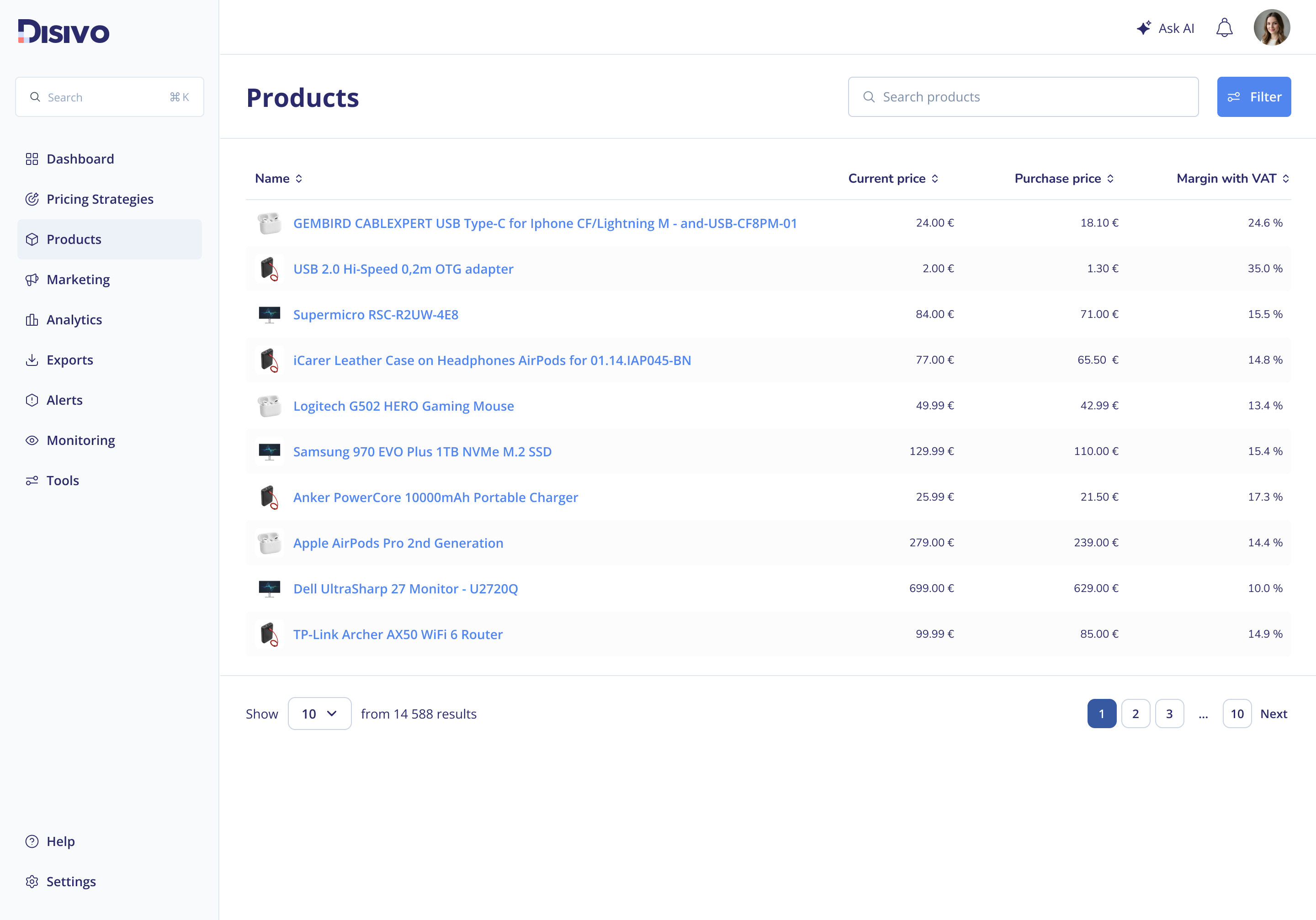 Redesigned products list view
