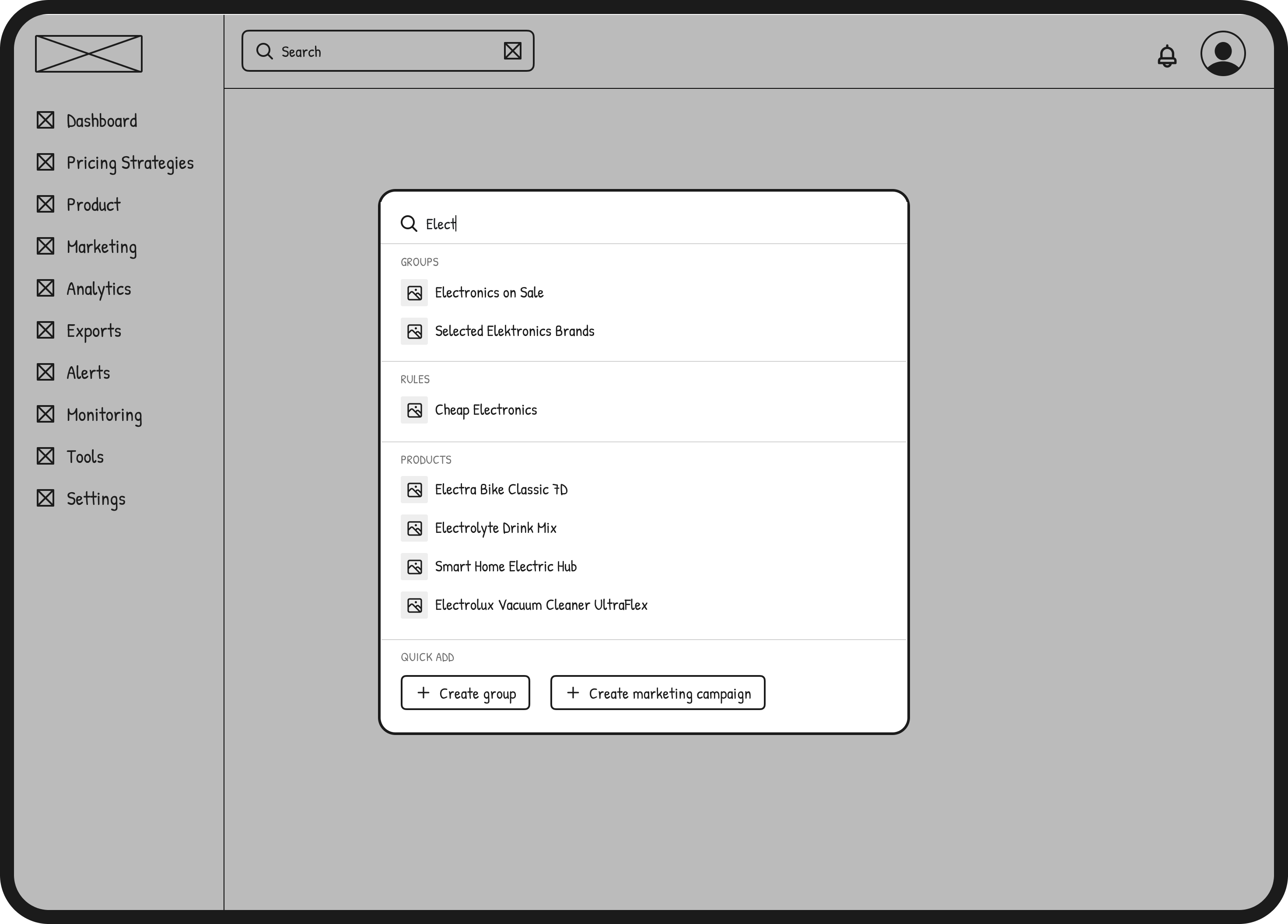 Search wireframe exploration 2