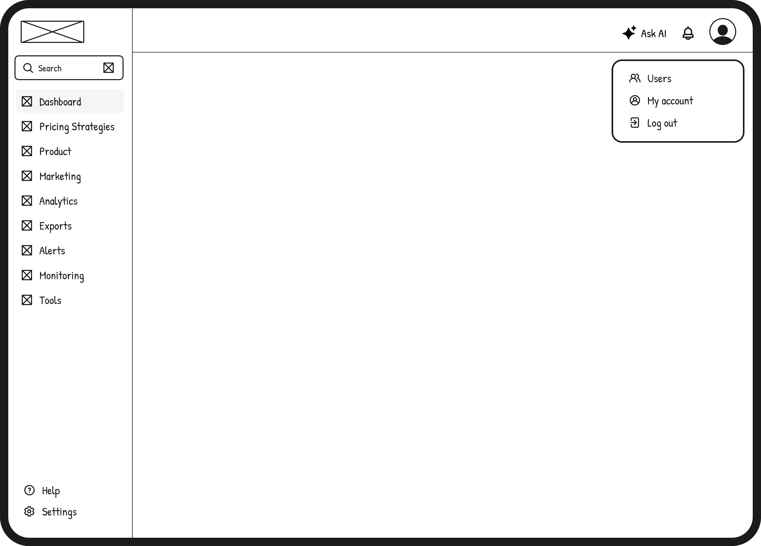 Dashboard wireframe exploration 1