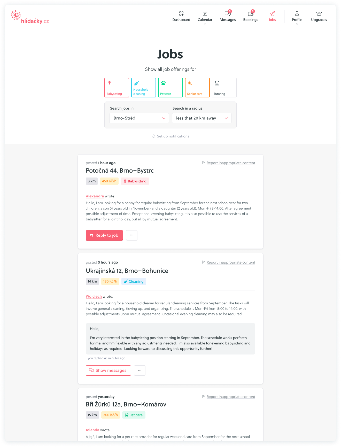 Job posting for sitters
